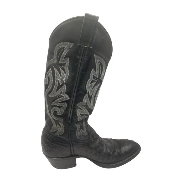 Tony Lama Boots Men\'s Size 7 D Black Ostrich Leather Cowboy Western USA *Worn main image 5